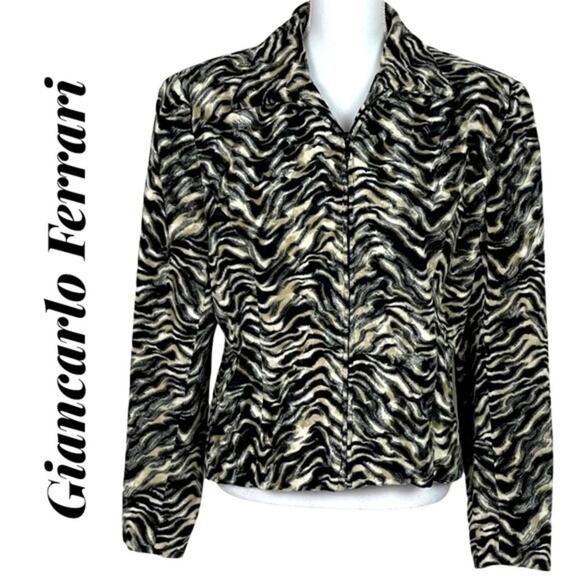 Giancarlo Ferrari Black & Ivory Tiger Print Faux Fur Vintage Coat Size 14 - Picture 2 of 11
